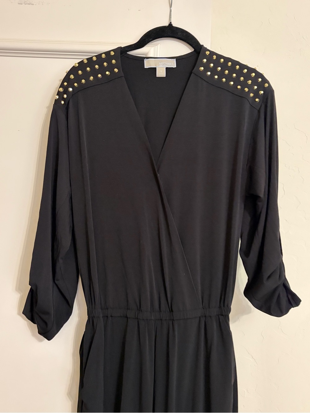 MICHAEL Michael Kors Black Studded Shoulder Jumpsuit Size S Gold Hardware